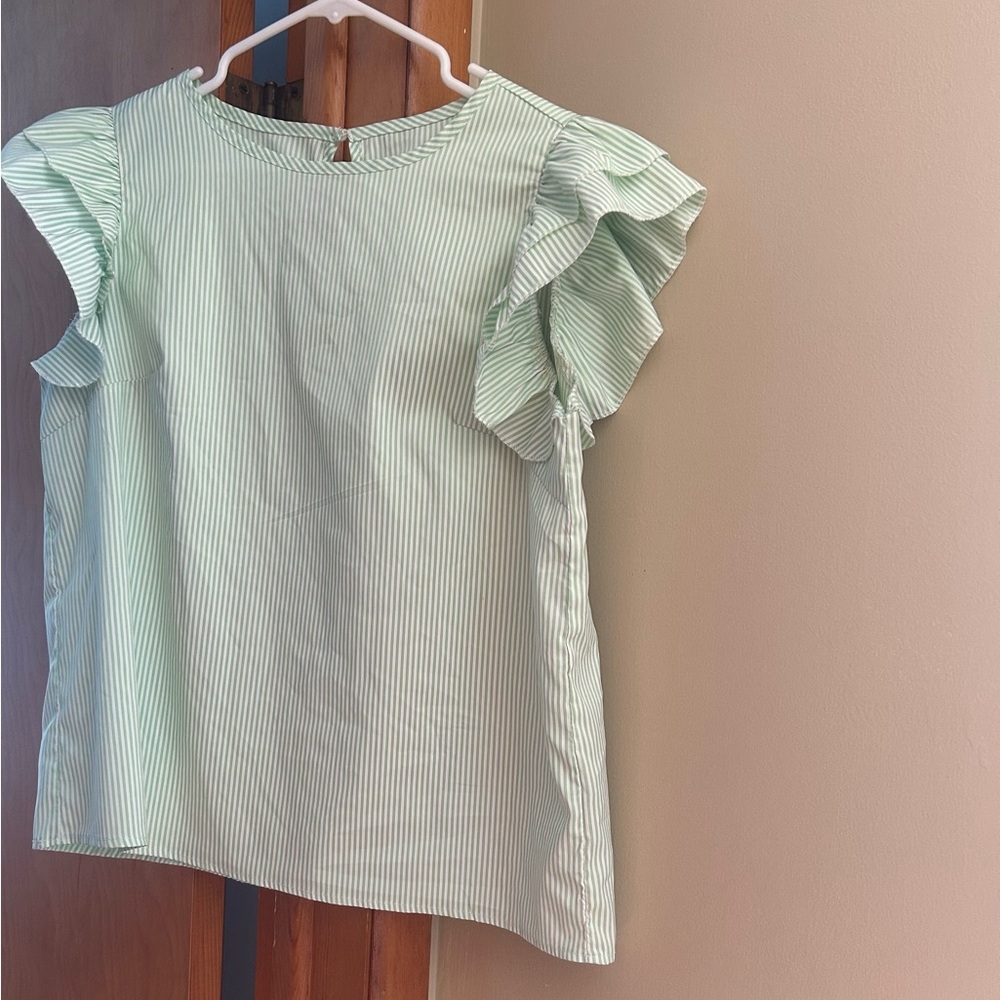 Striped Green Ruffle Sleeve Top